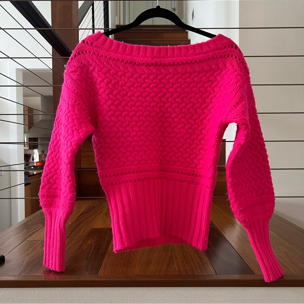Tanya Taylor Pink Off-the-Shoulder Sweater with Textured Knit